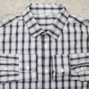 State & Liberty Shirt Mens XL Black/Gray Plaid Nylon/Poly Stretch Long Sleeve